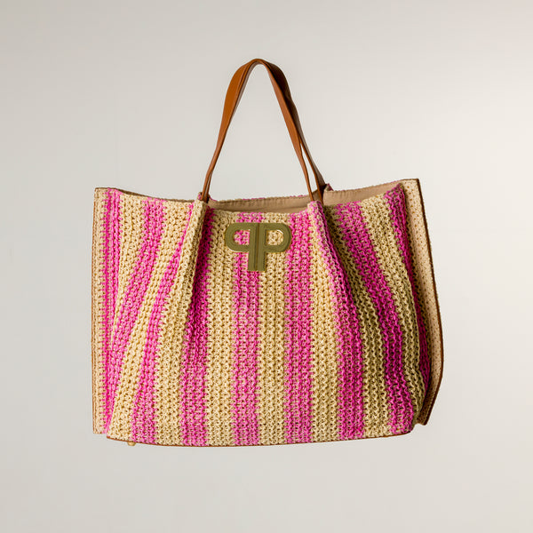 Pepper Straw Tote Bag - Pink Stripe – Pepper Girls Club