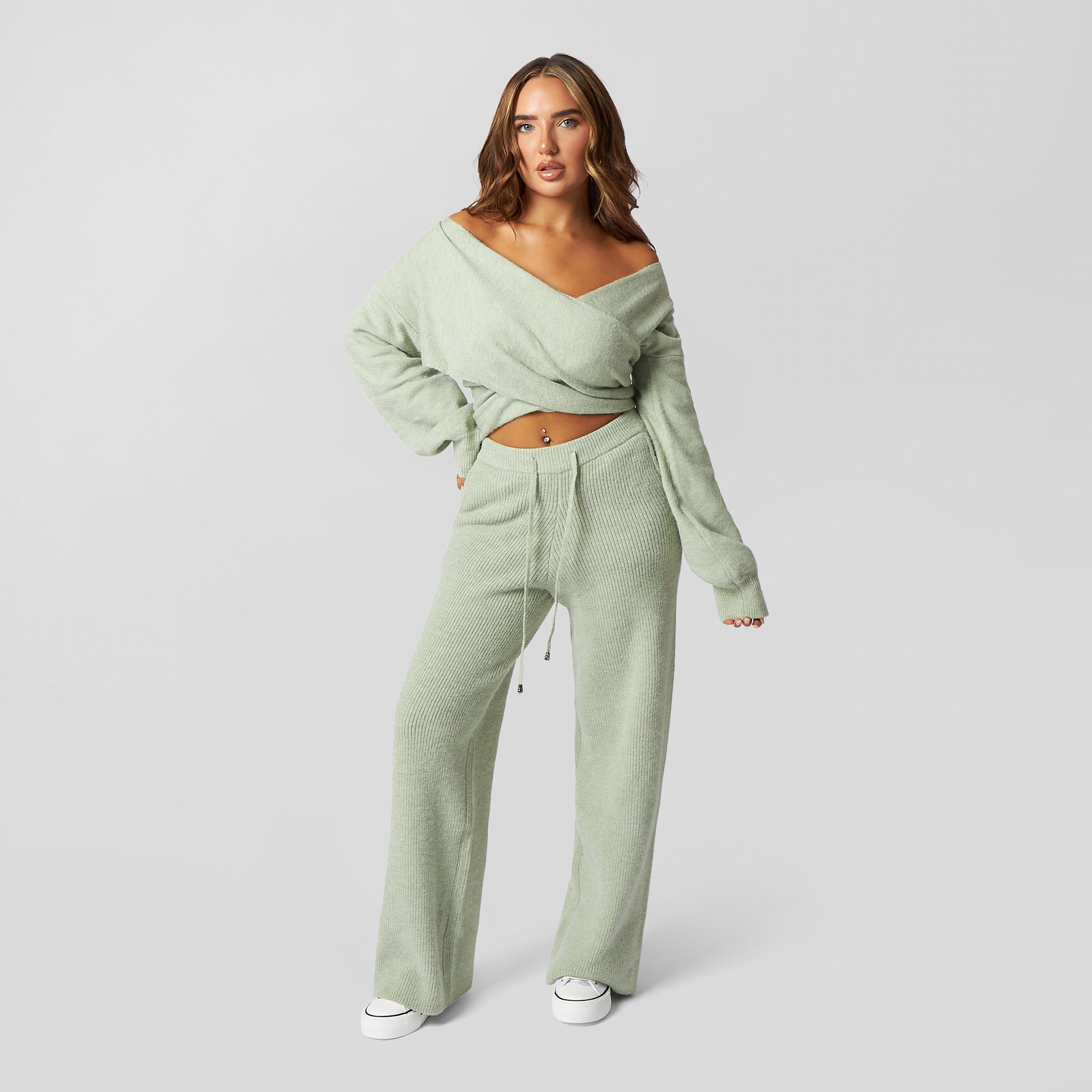 Pepper Girls Club - Knitted Wide Leg Pants - Sage