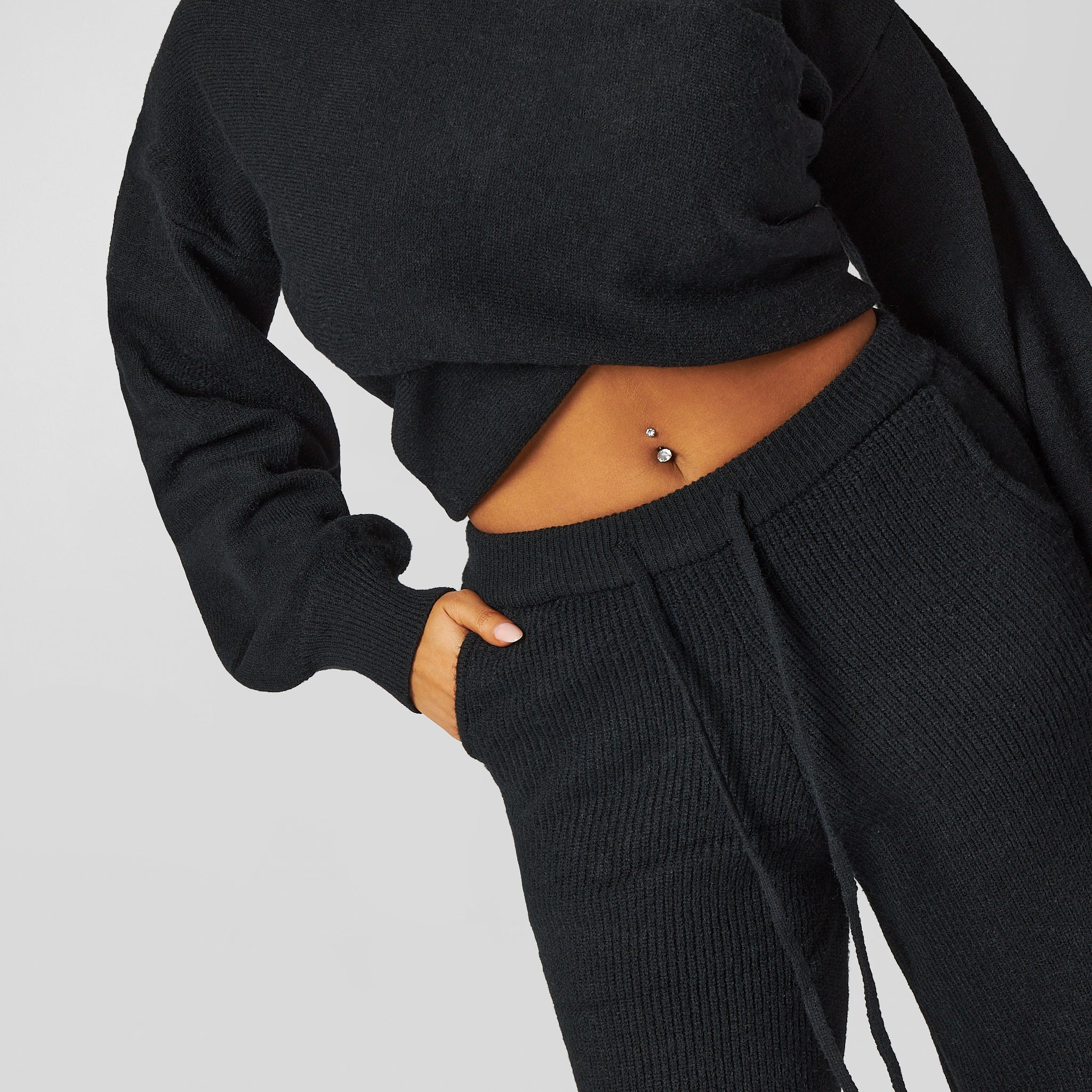 Pepper Girls Club - Knitted Wide Leg Pants - Black